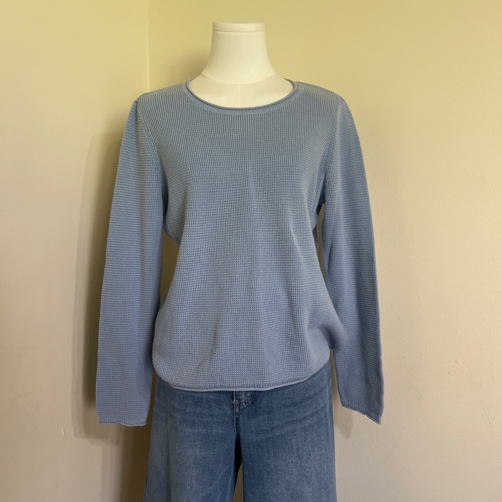 J. Jill Womens Light Blue Waffle Knit Long Sleeve Crew Neck Sweater Large - Picture 1 of 6